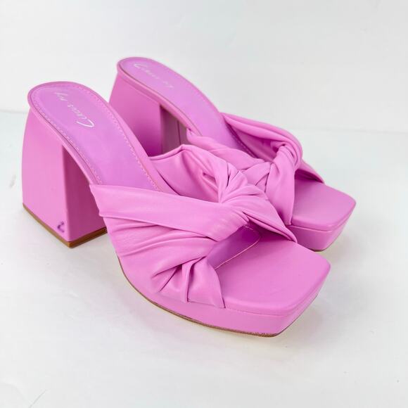 Circus By Sam Edelman 8 Marianna Pink Twist Chunky Slip On Open Toe Heel Sandals - Picture 1 of 9